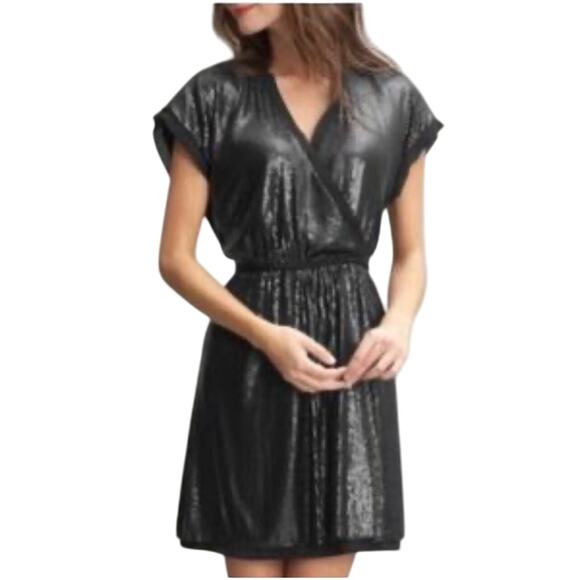 Banana Republic Dresses & Skirts - BANANA REPUBLIC Women’s Black Sequin Faux Wrap Mini Dress